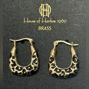 House of Harlow 1960 Gold Plated Leopard Print Hoop earrings